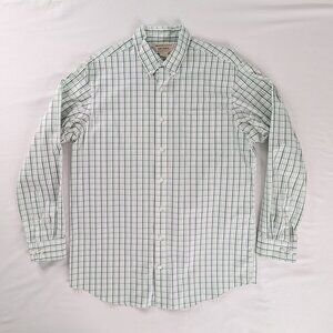 Duluth Trading Co White Green Plaid Wrinkle Fighter Button Down Shirt Tall Long